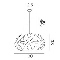 Dimensions de la suspension KIM, abat-jour de diamètre 80 cm, une hauteur de 38 cm, et un câble ajustable de 80 cm max