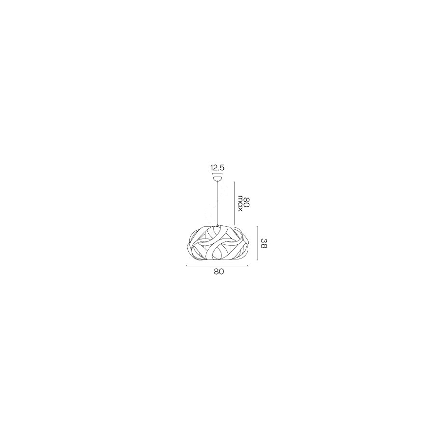 Dimensions de la suspension KIM, abat-jour de diamètre 80 cm, une hauteur de 38 cm, et un câble ajustable de 80 cm max