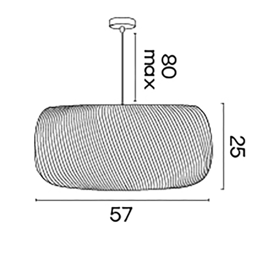 Image des dimensions de la suspension Bonie jaune, diamètre 57 cm, hauteur 25 cm et longueur du câble 80 cm max.