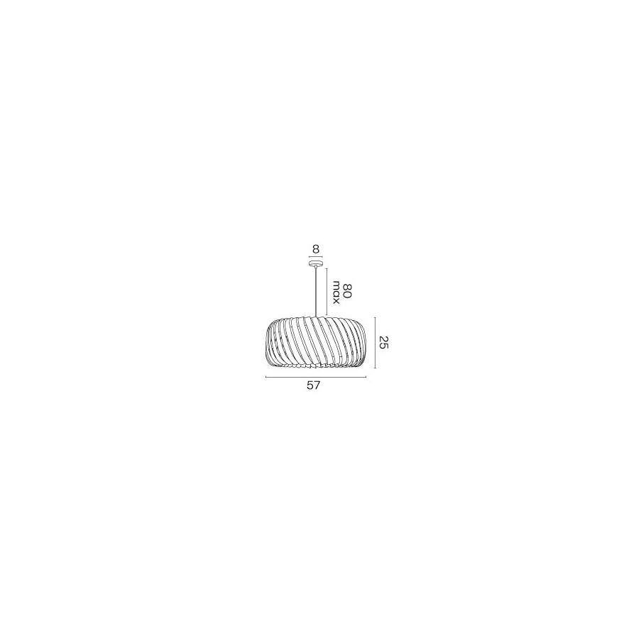 Dimensions avec le dessin technique de la suspension Clyde, diamètre 57 cm, hauteur 25 cm et un câble ajustable de 80 cm max.