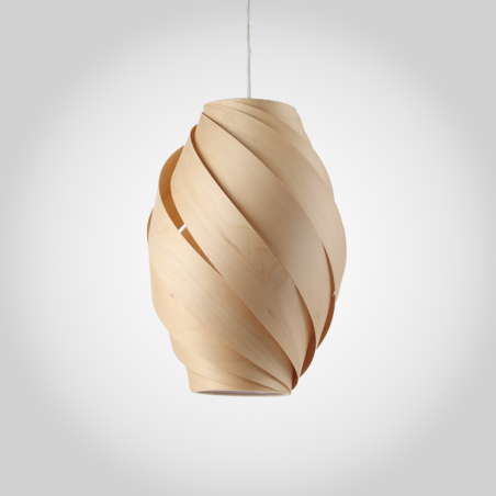 Suspension chic et intemporelle KELLY en pvc et bois coloris peuplier, pour un intérieur lumineux et apaisant