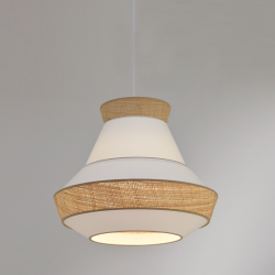 KORALI - Suspension luminaire en coton blanc et rotin - Ø45 cm