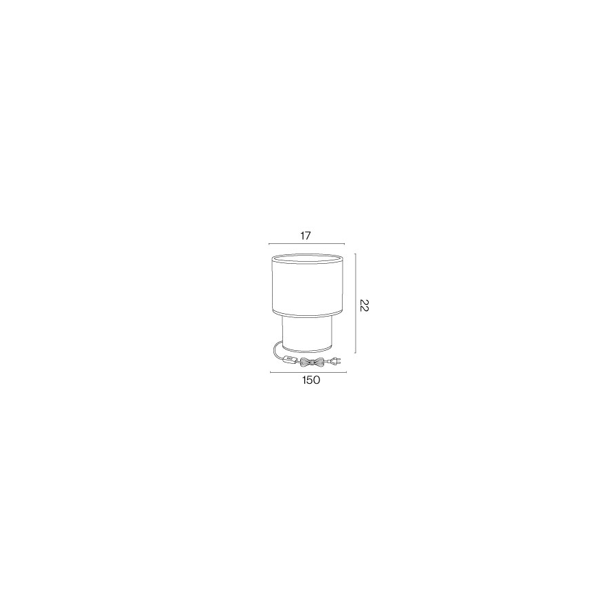 Image des dimensions avec le dessin technique de la lampe à poser Gatsby, diamètre 17 cm et hauteur 22 cm.