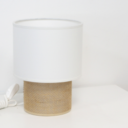 TABATA - lampe de table coton blanc écru et sisal naturel - Ø17 cm