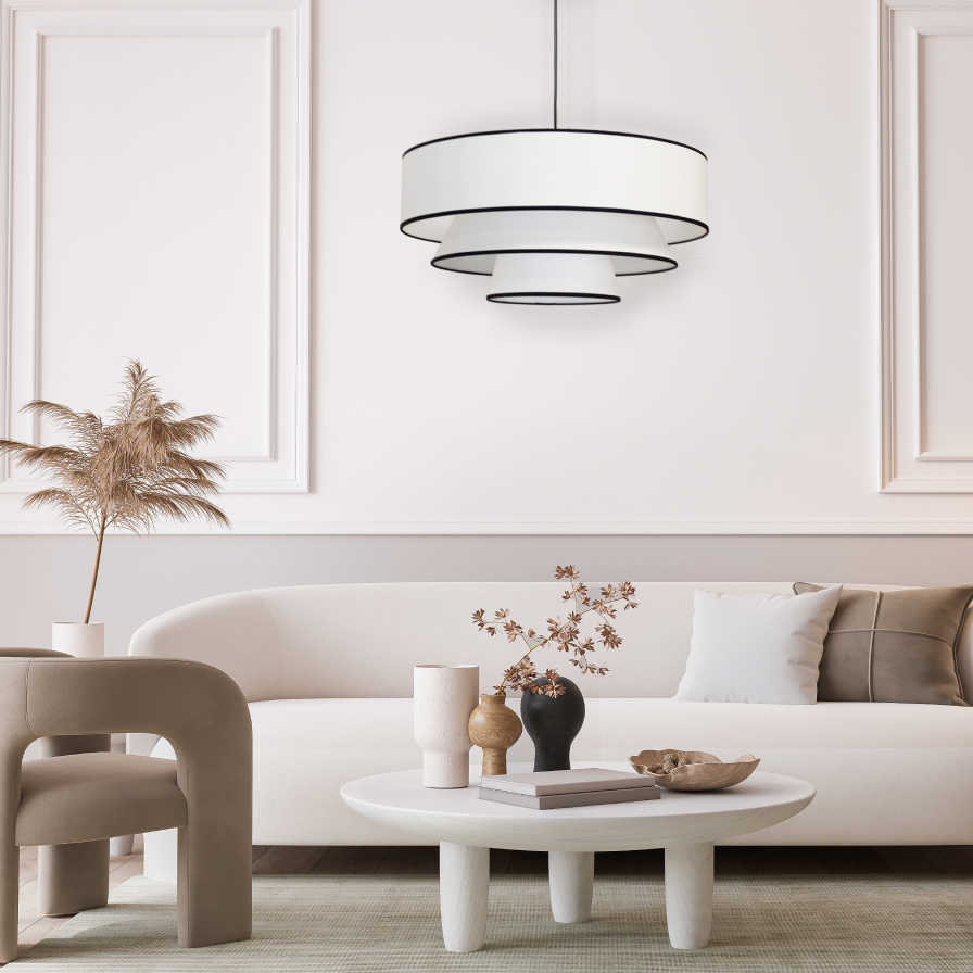Luminaire suspendu au plafond KATIE en coton blanc, parfaite pour salon, salle à manger ou chambre