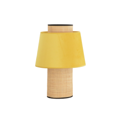 LULEA - lampe à poser en rotin naturel et velours jaune moutarde - 28cm