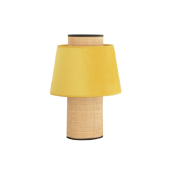 LULEA - lampe à poser en rotin naturel et velours jaune moutarde - 28cm