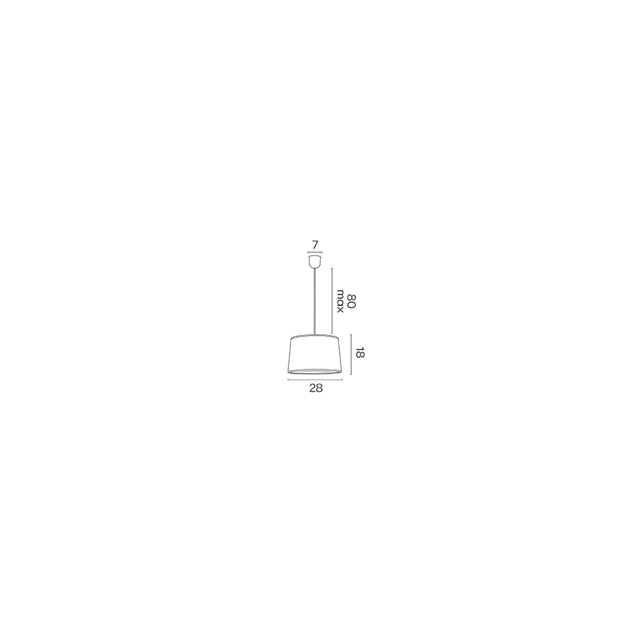 Images des dimensions avec le dessin technique de la suspension Galilee, diamètre 28 cm, hauteur 18 cm.