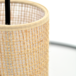 Détail de la suspension TABATA, câble noir et base en sisal naturel