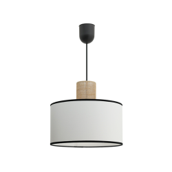 Suspension TABATA en coton blanc et sisal naturel, avec finition noire et structure cylindrique élégante