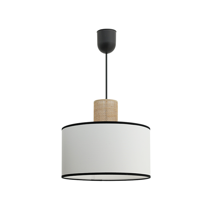 Suspension TABATA en coton blanc et sisal naturel, avec finition noire et structure cylindrique élégante