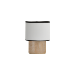 Lampe à poser TABATA avec abat-jour en coton blanc bordé de noir et pied en sisal naturel