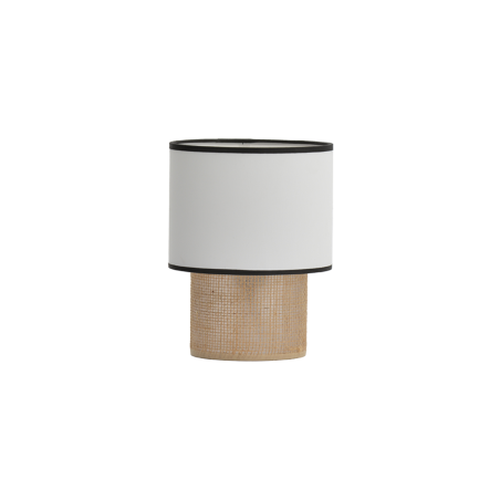 Lampe à poser TABATA avec abat-jour en coton blanc bordé de noir et pied en sisal naturel