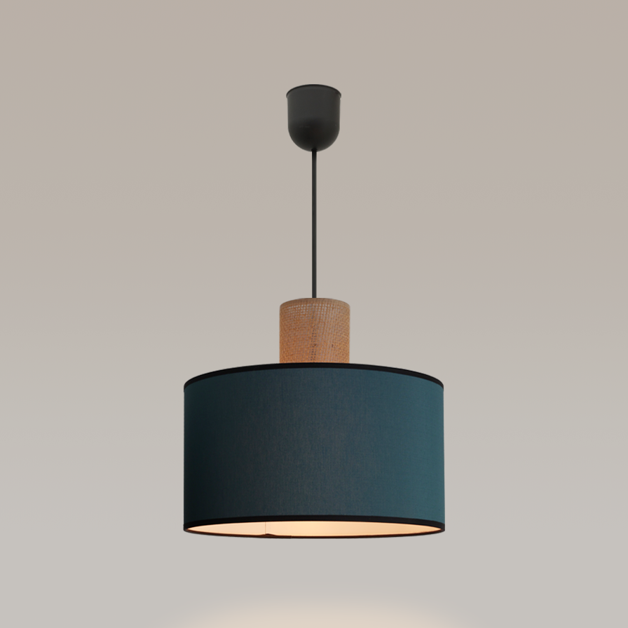 Suspension TABATA coton bleu canard allumée diffusant une lumière douce et tamisée