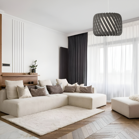 CLYDE suspension coloris gris anthracite en velours, style Design Chic Transitionnel Moderne, image d'ambiance.