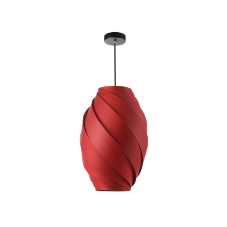 Suspension KELLY en pvc et bois rouge, un luminaire élégant et épuré pour un intérieur moderne et contemporain.