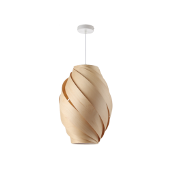 Suspension KELLY en bois et PVC couleur peuplier, un luminaire élégant et épuré pour un intérieur moderne et contemporain.
