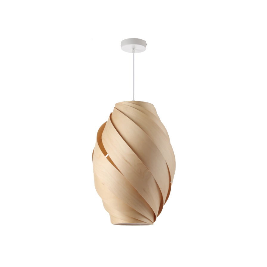 Suspension KELLY en bois et PVC couleur peuplier, un luminaire élégant et épuré pour un intérieur moderne et contemporain.