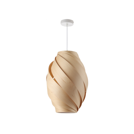 Suspension KELLY en bois et PVC couleur peuplier, un luminaire élégant et épuré pour un intérieur moderne et contemporain.