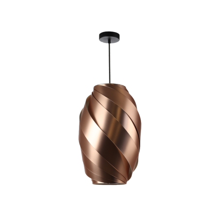 Suspension KELLY en PVC doré, un luminaire moderne au design élégant et sophistiqué en forme de spirale ou tourbillon dynamique.