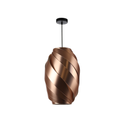 Suspension KELLY en PVC doré, un luminaire moderne au design élégant et sophistiqué en forme de spirale ou tourbillon dynamique.