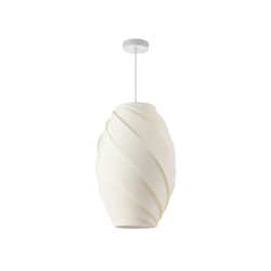 Suspension KELLY en chintz blanc, un luminaire élégant et épuré pour un intérieur moderne et contemporain.