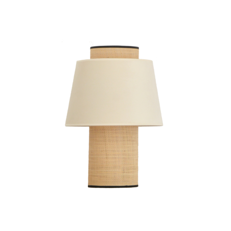 Lampe LULEA, design naturel et moderne avec une structure en rotin naturel tressé et un abat-jour en velours écru