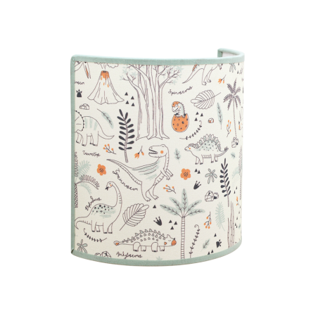 Applique lampe murale Casper, avec illustrations jurassique et dinosaures colorés, parfaite pour une chambre d’enfant.