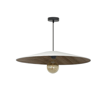 Suspension conique effet bois et coton blanc écru design épuré style scandinave ｜ Sinaya luminaires