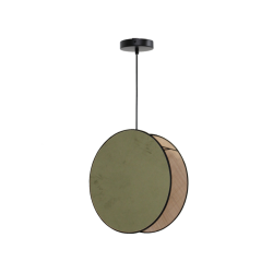CIRCLE - Suspension circulaire en velours vert et raphia naturel - Ø30 cm
