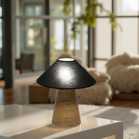 Lampe conique bois et coton pour intérieur design scandinave - Sinaya luminaires