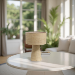 Lampe à poser en rotin naturel tressé, luminaire naturel bohème Sinaya luminaires