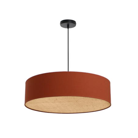 Suspension TAMBOR en coton rouge terracotta et rotin naturel, style moderne
