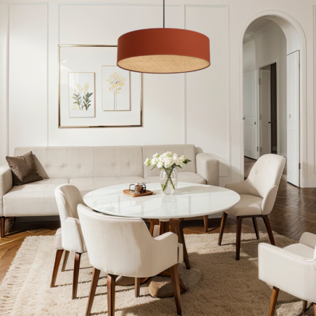 Luminaire suspendu au plafond en coton rouge terracotta et rotin naturel, design contemporain
