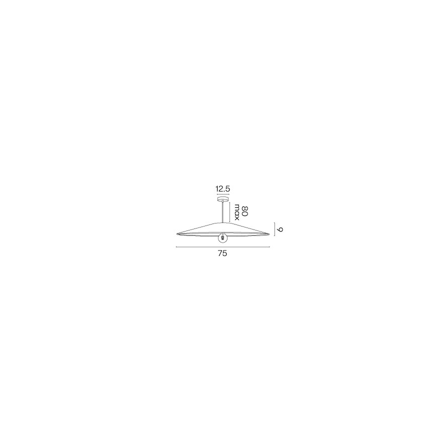 Dessin technique de la suspension SOLO - 75 cm de diamètre, 40 cm de hauteur et un câble ajustable de 80 cm.