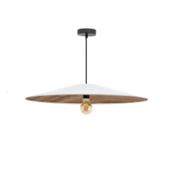 Suspension conique effet bois et coton blanc écru design épuré style scandinave ｜ Sinaya luminaires