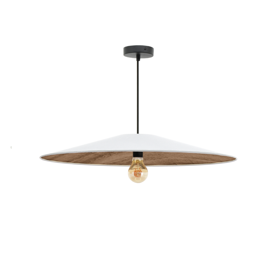 Suspension conique effet bois et coton blanc écru design épuré style scandinave ｜ Sinaya luminaires