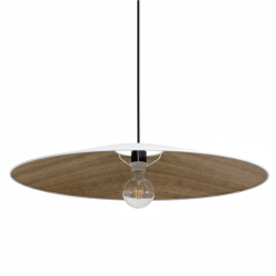 SOLO - Suspension blanc écru en coton et effet bois - luminaire imposant forme conique vue du dessous