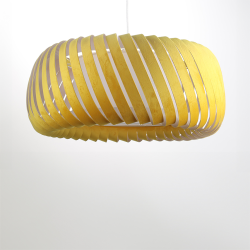 Suspension décorative ajourée en spirale, matière velours, finition jaune vif.