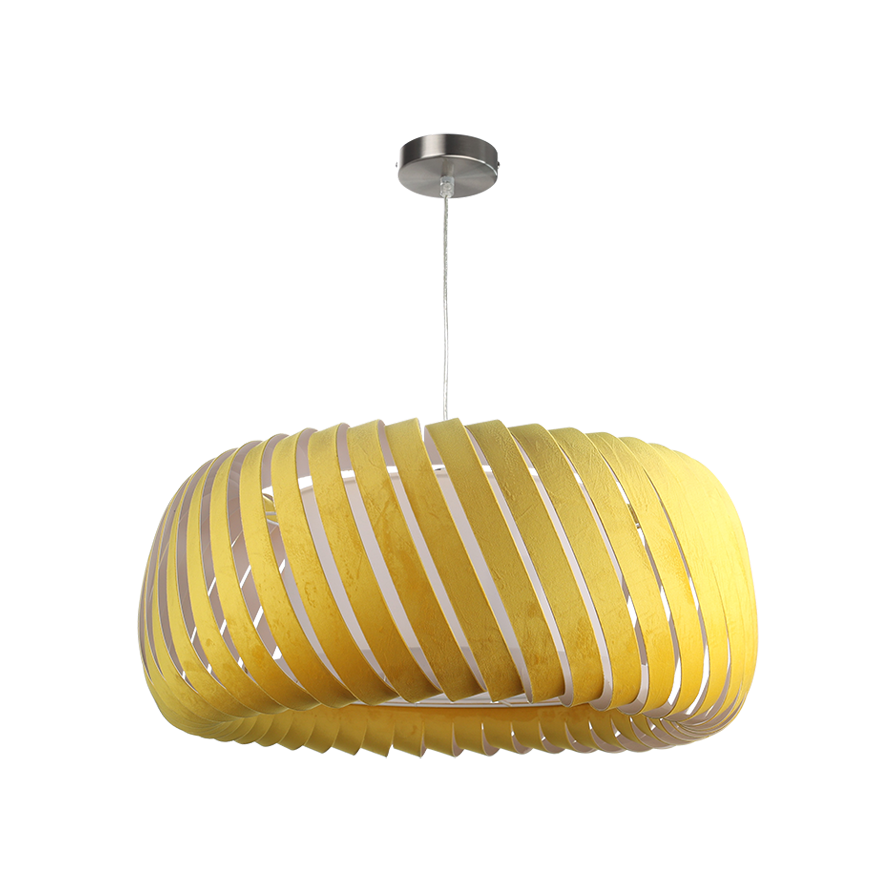 Suspension en velours jaune vif, à lames incurvées, forme torsadée, design moderne et chic