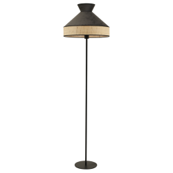 Lampadaire GATSBY en velours gris anthracite et rotin, un design élégant et intemporel pour illuminer votre intérieur.