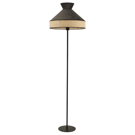 Lampadaire GATSBY en velours gris anthracite et rotin, un design élégant et intemporel pour illuminer votre intérieur.