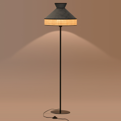 Lampadaire GATSBY en velours gris anthracite et rotin naturel - Sinaya luminaires