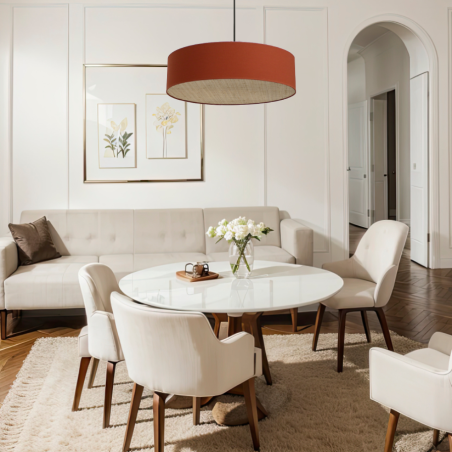 Luminaire suspendu au plafond en coton rouge terracotta et rotin naturel, design contemporain