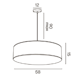 Dessin technique de la suspension TAMBOR de Sinaya luminaires - dimensions largeur 58 cm, hauteur 15 cm et un câble ajustable.