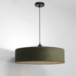 Suspension TAMBOR en velours et rotin naturel coloris vert foret - Sinaya luminaires
