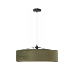 Luminaire suspendu en velours vert foncé et rotin naturel tressé - Sinaya luminaires