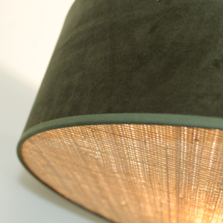 Le plus beau velours vert et rotin, zoom produit avec détails sur la texture du rotin tressé
