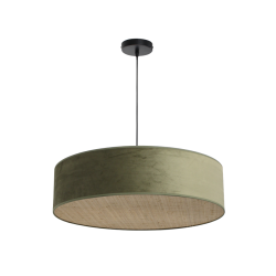 Suspension TAMBOR en velours vert foncé et rotin naturel tressé - Sinaya luminaires