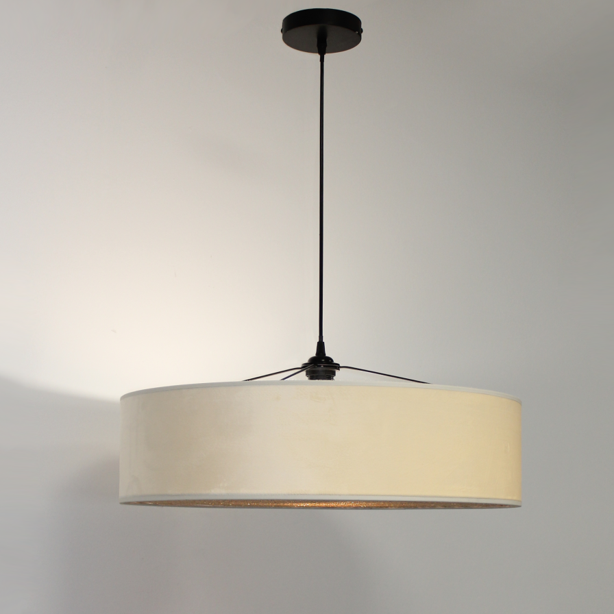 Suspension en velours blanc et rotin naturel style d'intérieur Naturel Moderne - Sinaya luminaires